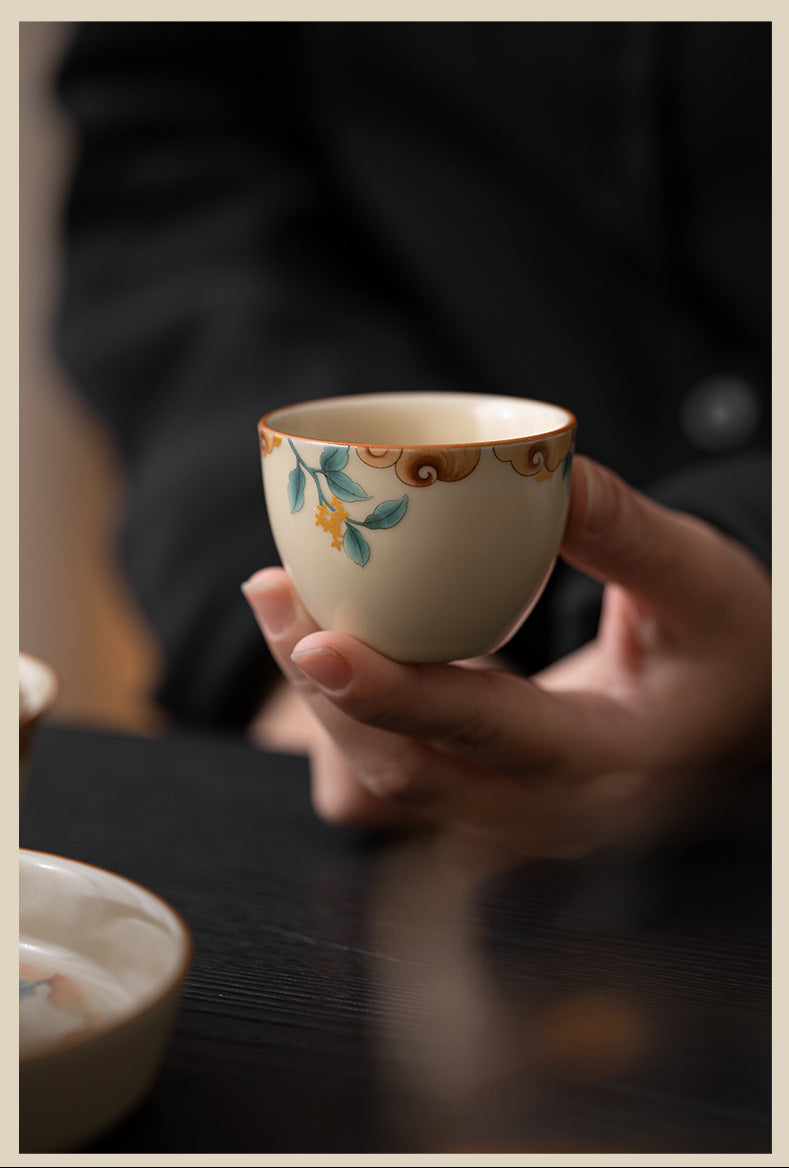 Handmade RuWare Ceramic Individual KungFu Tea Tasting Cup - Flowers Blooming