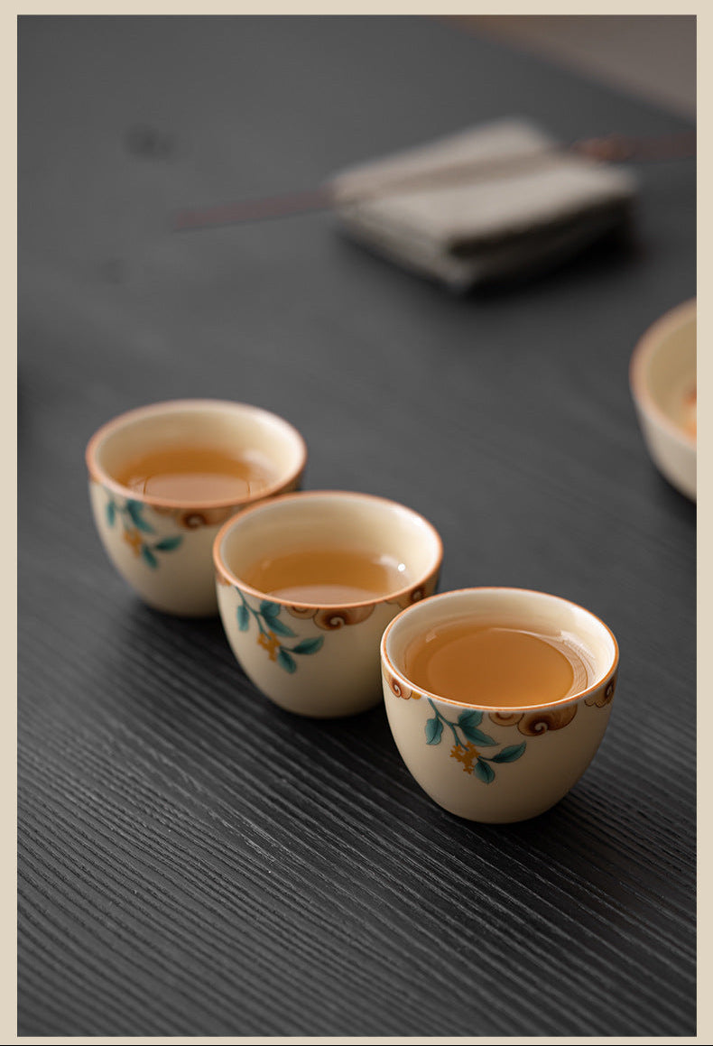 Handmade RuWare Ceramic Individual KungFu Tea Tasting Cup - Flowers Blooming