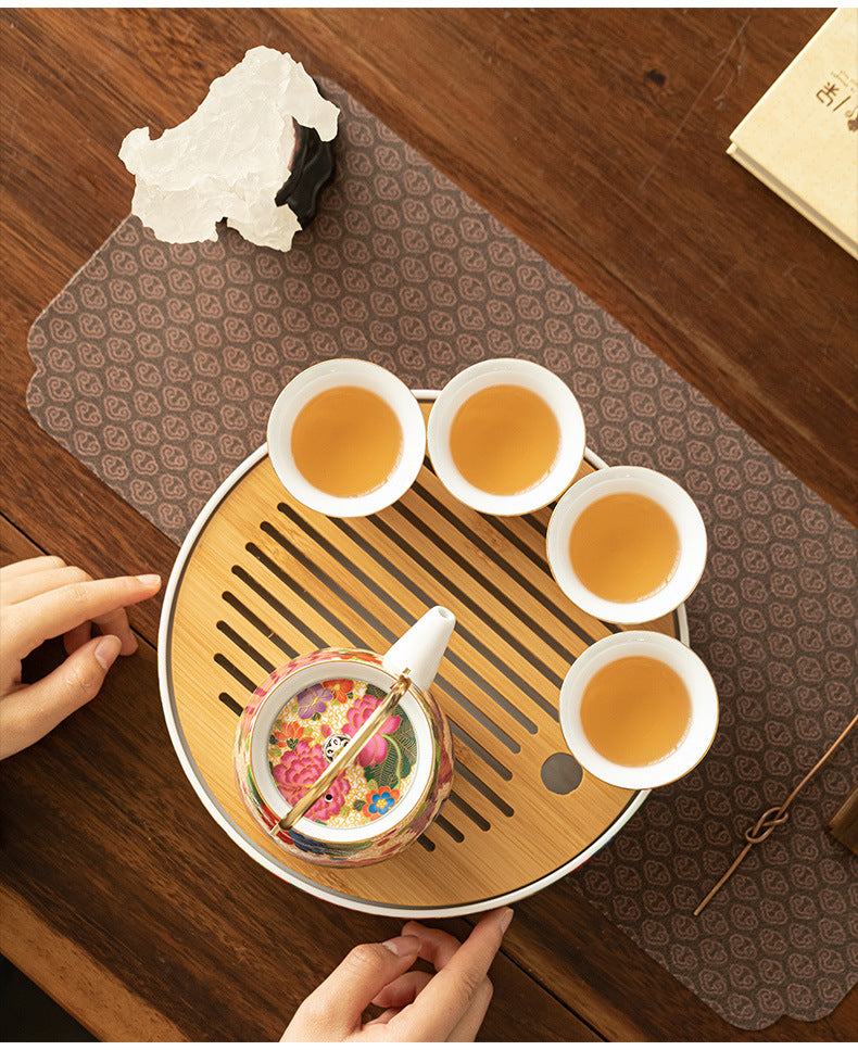 Premium Chinese Enamel-Painted Lifting Beam KungFu Tea Set