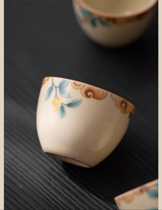Handmade RuWare Ceramic Individual KungFu Tea Tasting Cup - Flowers Blooming